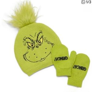NWT Grinch Toddler Kids Beanie and Mittens Set - Green